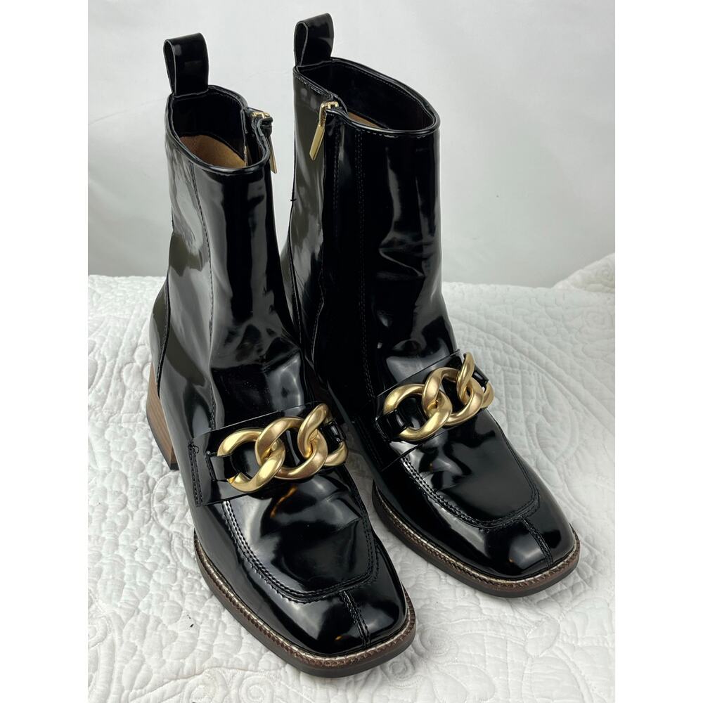 Steve Madden Black Ankle Boots with Gold Chain